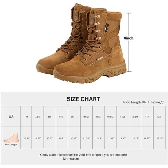 Tactical Boots 8 Inches Lightweight Combat Boots, Brown
